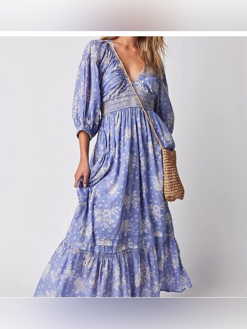 Free People Light Blue and White Floral Maxi Dress